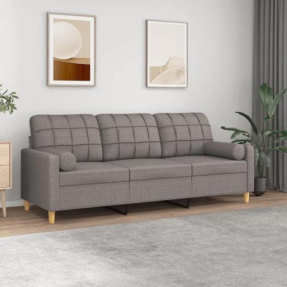 vidaXL Canapé 3 places avec oreillers décoratifs taupe 180 cm tissu canapé canapé de salon canapé 3 places en tissu 3200797