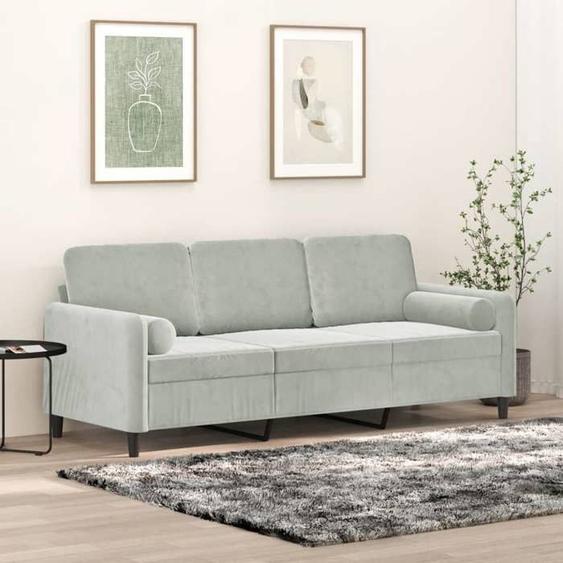 vidaXL Canapé 3 places avec oreillers gris clair 180 cm velours canapé canapé de salon canapé 3 places en velours canapé