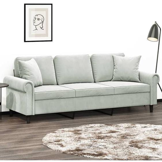 vidaXL Canapé 3 places avec oreillers gris clair 180 cm velours, canapé, canapé de salon, canapé 3 places en velours, canapé