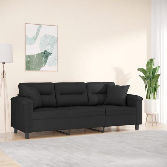 vidaXL Canapé 3 places avec oreillers noir 180 cm tissu microfibre canapé canapé de salon canapé à trois places canapé 3200980