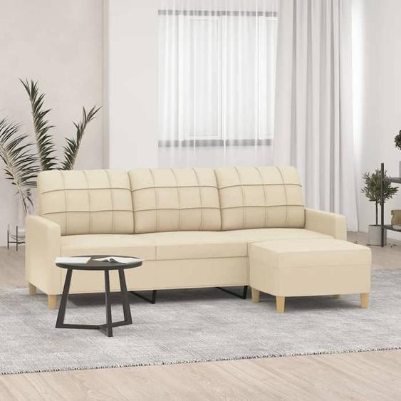 vidaXL Canapé à 3 places avec repose-pieds Crème 180 cm Tissu canapé canapé avec repose-pieds canapé trois places canapé