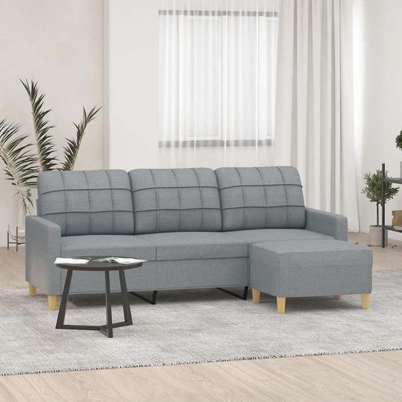 vidaXL Canapé à 3 places avec repose-pieds Gris clair 180 cm Tissu canapé canapé avec repose-pieds canapé trois places 3201001