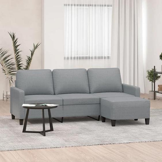 vidaXL Canapé à 3 places avec repose-pieds Gris clair 180 cm Tissu, canapé, canapé avec repose-pieds, canapé trois places, 3201037