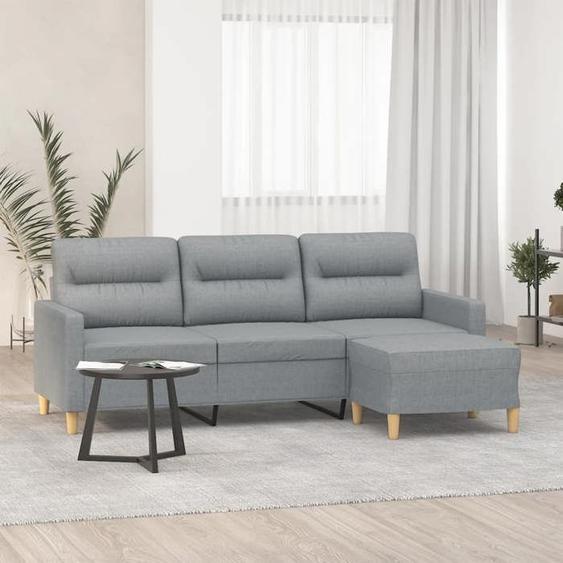 vidaXL Canapé à 3 places avec repose-pieds Gris clair 180 cm Tissu canapé canapé avec repose-pieds canapé trois places 3201073