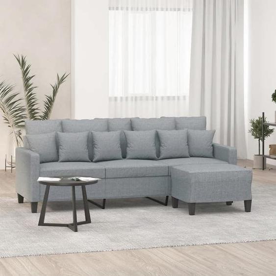 vidaXL Canapé à 3 places avec repose-pieds Gris clair 180 cm Tissu canapé canapé avec repose-pieds canapé trois places 3201089
