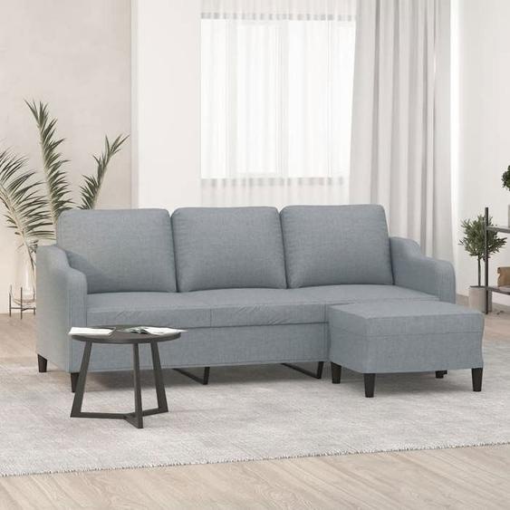 vidaXL Canapé à 3 places avec repose-pieds Gris clair 180 cm Tissu canapé canapé avec repose-pieds canapé trois places 3201135