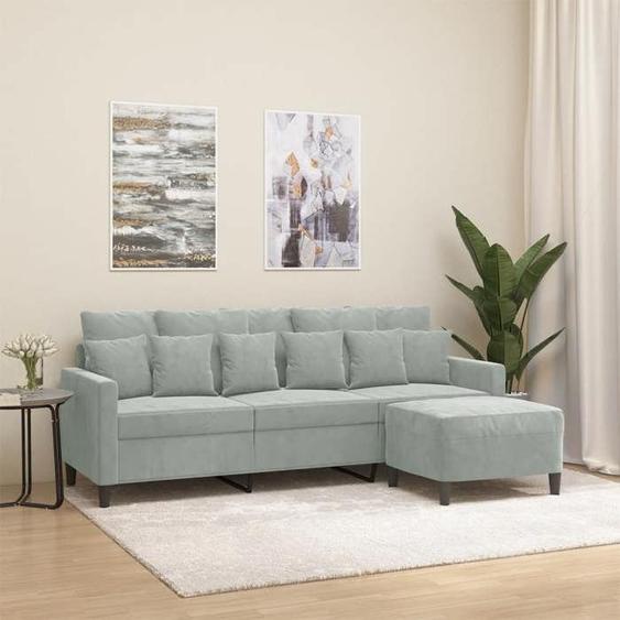 vidaXL Canapé à 3 places avec repose-pieds Gris clair 180 cm Velours canapé canapé avec repose-pieds canapé trois places