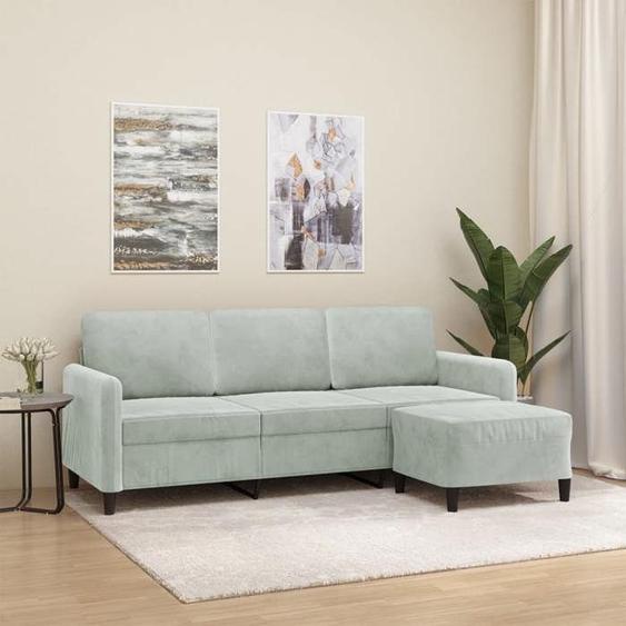 vidaXL Canapé à 3 places avec repose-pieds Gris clair 180 cm Velours canapé canapé avec repose-pieds canapé trois places