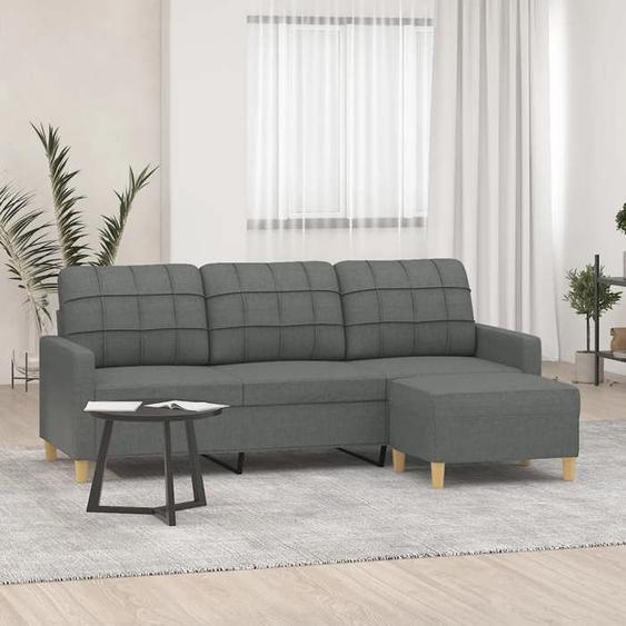 vidaXL Canapé à 3 places avec repose-pieds Gris foncé 180 cm Tissu canapé canapé avec repose-pieds canapé trois places 3201002