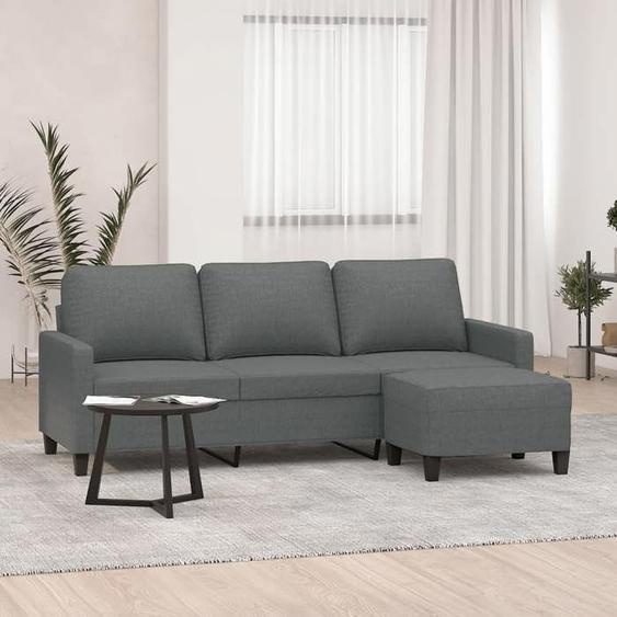 vidaXL Canapé à 3 places avec repose-pieds Gris foncé 180 cm Tissu, canapé, canapé avec repose-pieds, canapé trois places, 3201038
