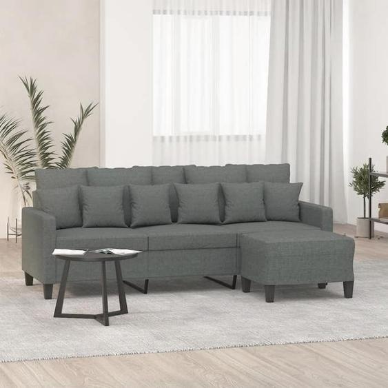 vidaXL Canapé à 3 places avec repose-pieds Gris foncé 180 cm Tissu, canapé, canapé avec repose-pieds, canapé trois places, 3201090