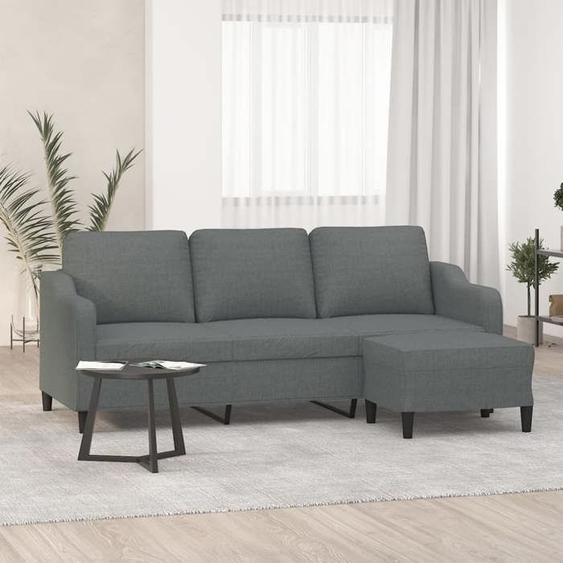 vidaXL Canapé à 3 places avec repose-pieds Gris foncé 180 cm Tissu canapé canapé avec repose-pieds canapé trois places 3201136
