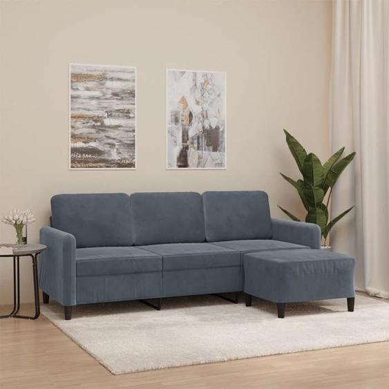 vidaXL Canapé à 3 places avec repose-pieds Gris foncé 180 cm Velours canapé canapé avec repose-pieds canapé trois places