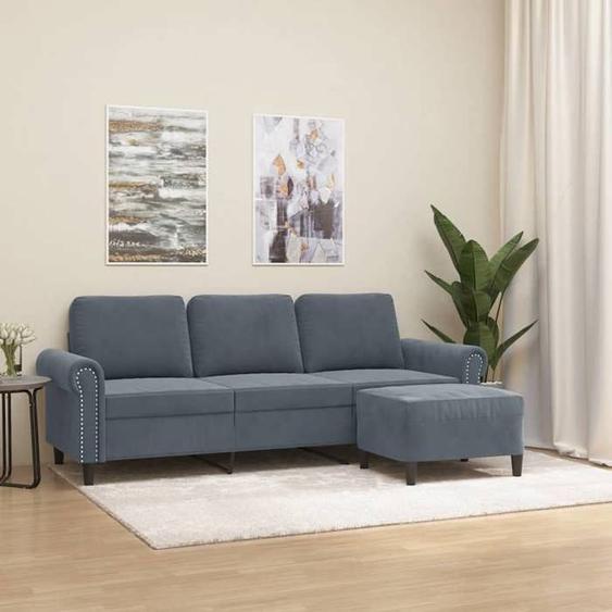 vidaXL Canapé à 3 places avec repose-pieds Gris foncé 180 cm Velours canapé canapé avec repose-pieds canapé trois places