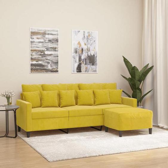 vidaXL Canapé à 3 places avec repose-pieds jaune 180 cm velours canapé canapé avec repose-pieds canapé trois places 3201113