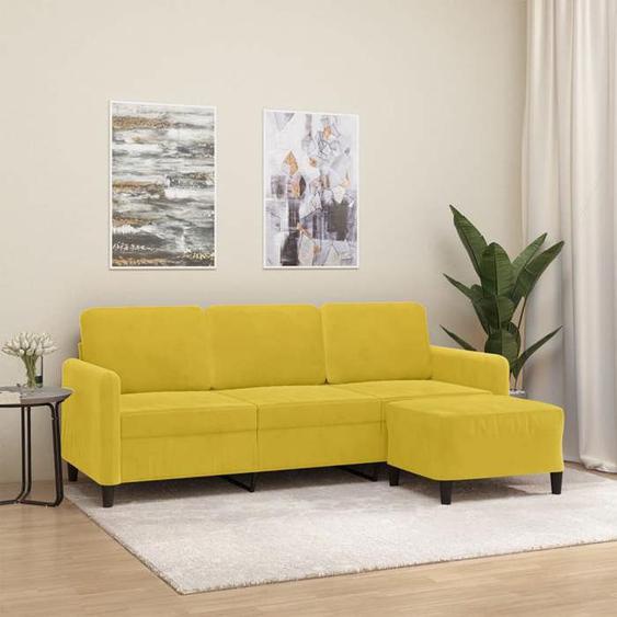 vidaXL Canapé à 3 places avec repose-pieds jaune 180 cm velours canapé canapé avec repose-pieds canapé trois places 3201180