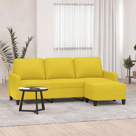 vidaXL Canapé à 3 places avec repose-pieds Jaune clair 180 cm Tissu canapé canapé avec repose-pieds canapé trois places 3201042