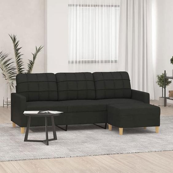 vidaXL Canapé à 3 places avec repose-pieds Noir 180 cm Tissu, canapé, canapé avec repose-pieds, canapé trois places, canapé 3201005