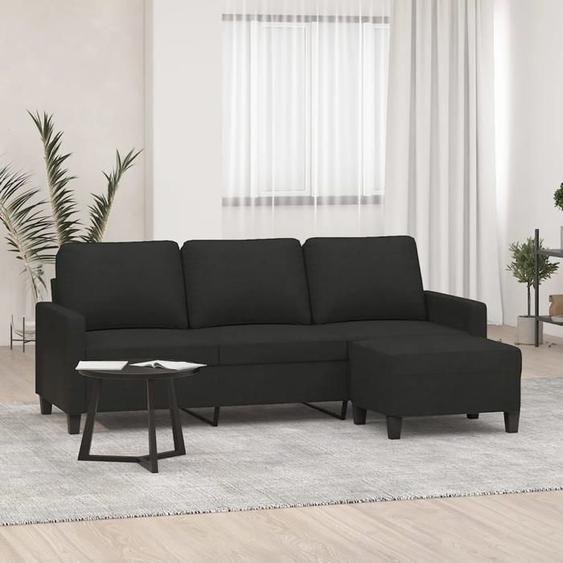 vidaXL Canapé à 3 places avec repose-pieds Noir 180 cm Tissu canapé canapé avec repose-pieds canapé trois places canapé 3201041