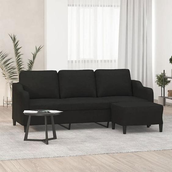 vidaXL Canapé à 3 places avec repose-pieds Noir 180 cm Tissu canapé canapé avec repose-pieds canapé trois places canapé 3201139