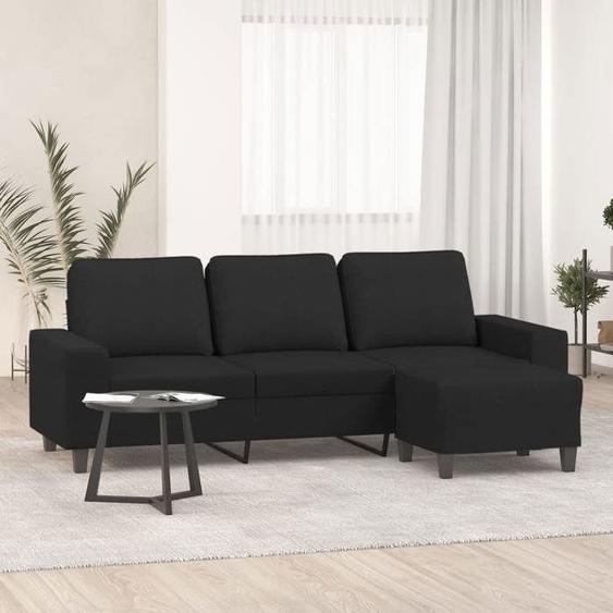 vidaXL Canapé à 3 places avec repose-pieds Noir 180 cm Tissu canapé canapé avec repose-pieds canapé trois places canapé 3201155