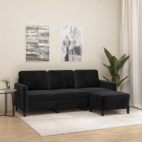 vidaXL Canapé à 3 places avec repose-pieds Noir 180 cm Velours canapé canapé avec repose-pieds canapé trois places 3201179