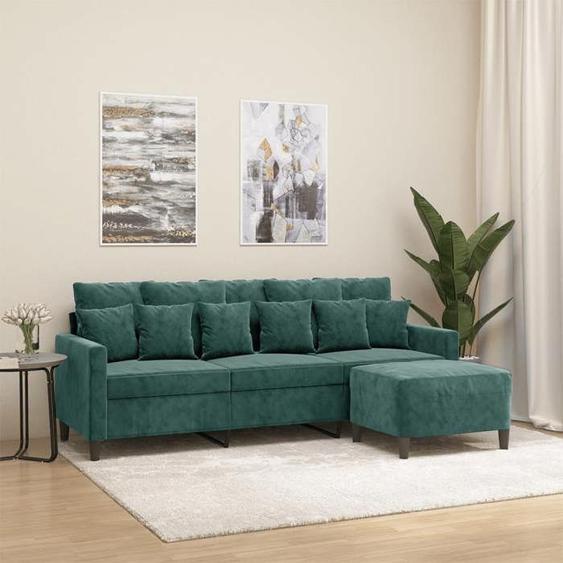 vidaXL Canapé à 3 places avec repose-pieds Vert foncé 180 cm Velours canapé canapé avec repose-pieds canapé trois places