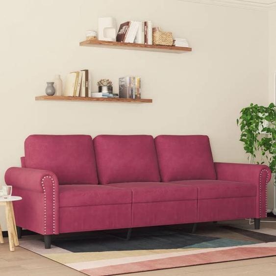 vidaXL Canapé à 3 places Rouge bordeaux 180 cm Velours 359543
