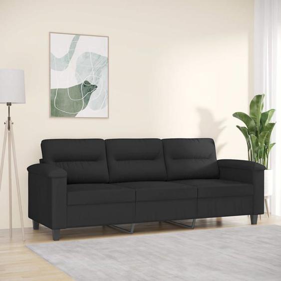 vidaXL Canapé à 3 Places Siège avec Accoudoirs et Dossier Meuble de Salon Salle de Séjour Intérieur Moderne Noir Tissu 359570