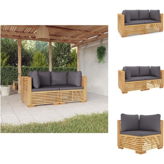 vidaXL Canapé dangle de jardin avec coussins 2 pcs. Teck massif - Ensembles de meubles de jardin