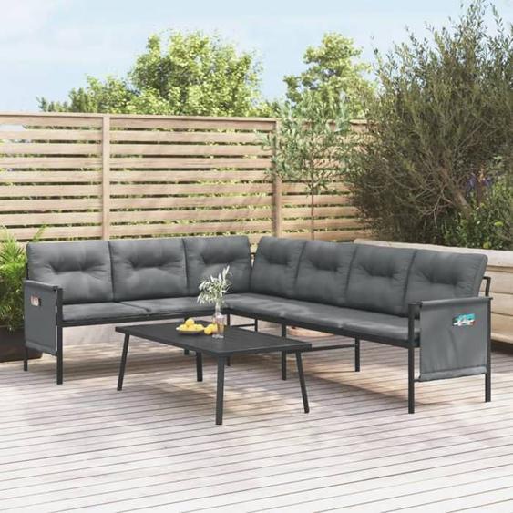 vidaXL Canapé dAngle de Jardin Siège avec Coussins et Dossier Meuble de Terrasse Patio Extérieur Anthracite Acier et 362812