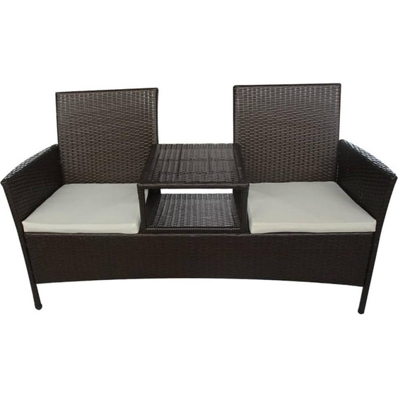 vidaXL Canapé de jardin 2 places avec table de thé Poly rotin brun