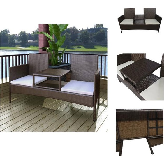 vidaXL Canapé de jardin 2 places avec table de thé Poly Rotin Marron - Bancs de jardin