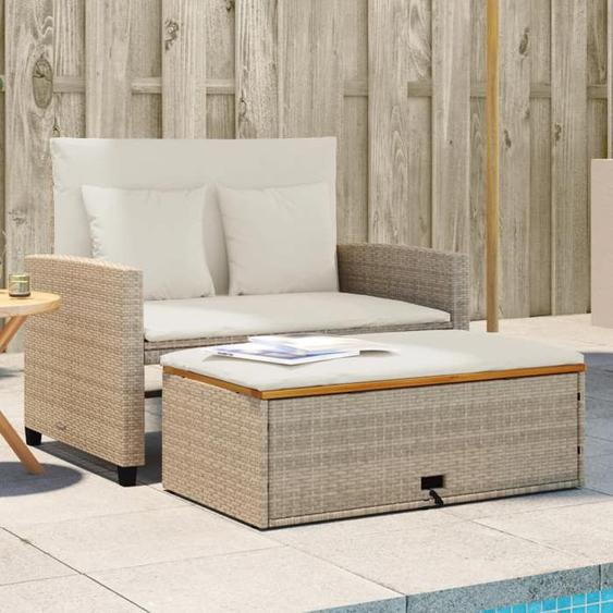 vidaXL Canapé de Jardin 2 Places Coussins Siège de Patio Meuble de Terrasse Balcon Arrière-cour Extérieur Beige Résine 365143