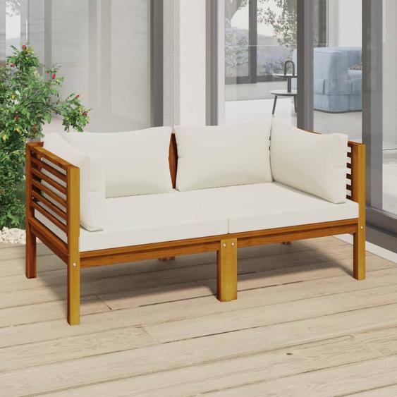 vidaXL Canapé de jardin 2 places et coussin crème Bois dacacia massif