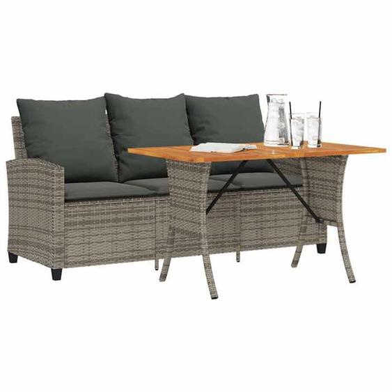 vidaXL Canapé de jardin 3 places coussins et table gris résine tressée canapé dextérieur canapé de jardin 3 places 4103856