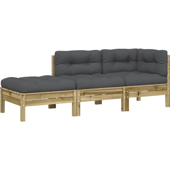 vidaXL Canapé de jardin avec coussin et pouf 3 places