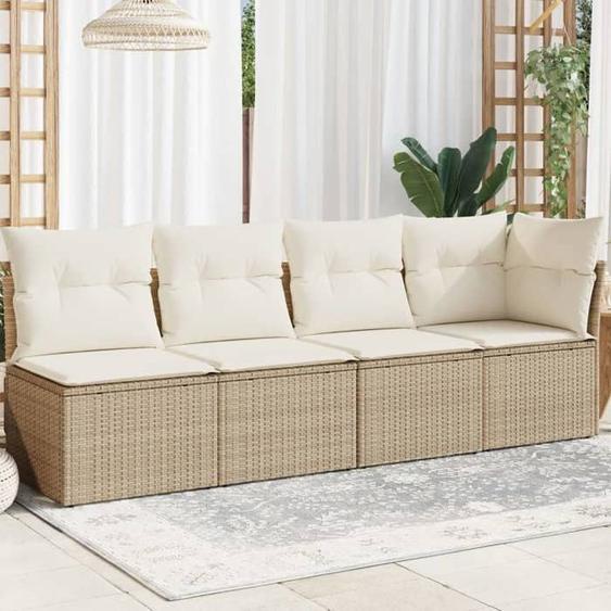 vidaXL Canapé de jardin avec coussins 4 places beige résine tressée 366053
