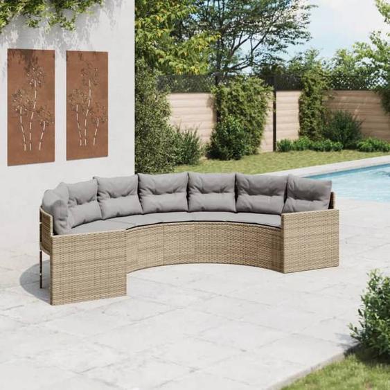 vidaXL Canapé de jardin avec coussins demi-rond beige résine tressée canapé d’extérieur canapé de forme demi-ronde canapé