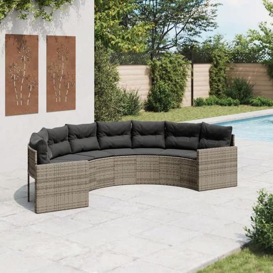 vidaXL Canapé de jardin avec coussins demi-rond gris résine tressée canapé d’extérieur canapé de forme demi-ronde canapé 3318514