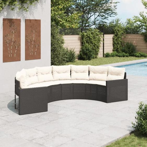 vidaXL Canapé de jardin avec coussins demi-rond noir résine tressée canapé d’extérieur canapé de forme demi-ronde canapé 3318513