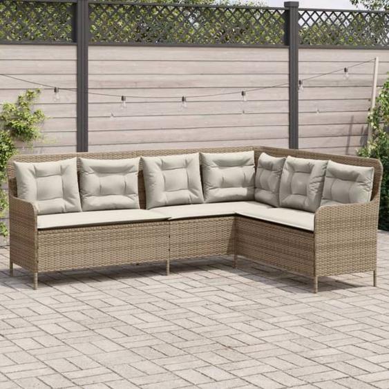 vidaXL Canapé de jardin avec coussins forme de L beige résine tressée canapé dextérieur canapé dextérieur en forme de L 369004