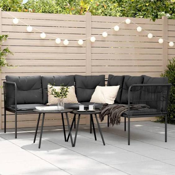 vidaXL Canapé de jardin avec coussins forme de L noir acier textilène canapé dextérieur siège de jardin chaise longue de