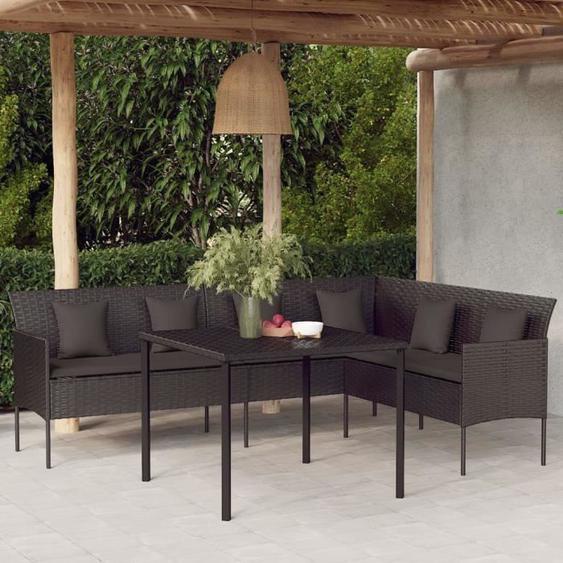 vidaXL Canapé de jardin en forme de L et coussins noir résine tressée 362336