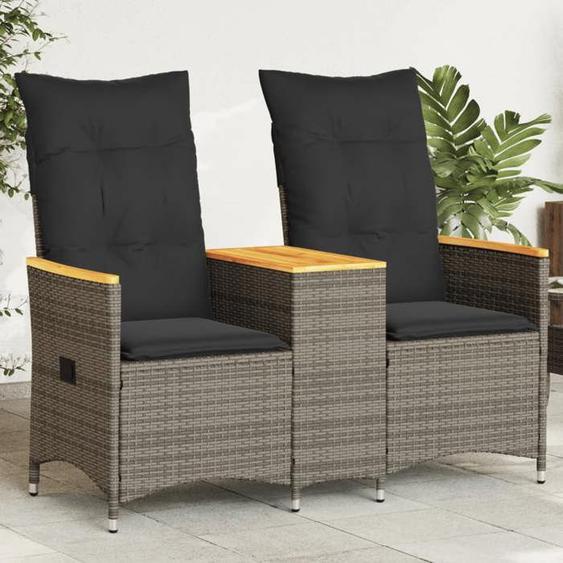 vidaXL Canapé de jardin inclinable 2 places avec table gris poly rotin, canapé de jardin, siège de jardin, meuble 365721