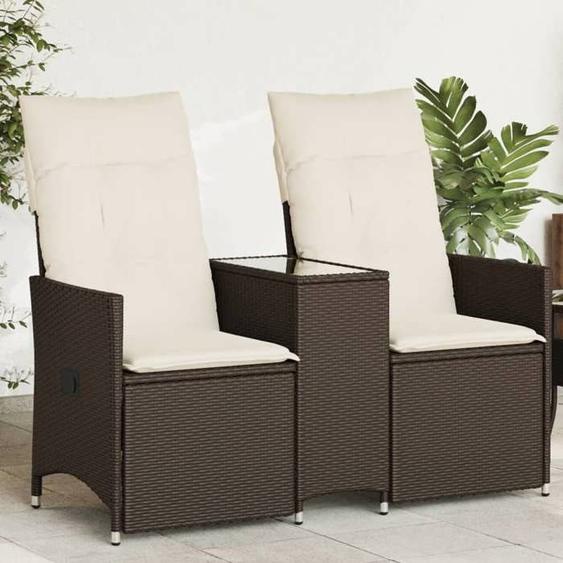 vidaXL Canapé de jardin inclinable 2 places avec table marron rotin, canapé de jardin, siège de jardin, meuble d’extérieur, 365711