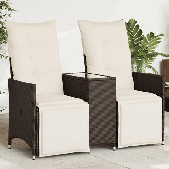 vidaXL Canapé de jardin inclinable 2 places avec table marron rotin, canapé de jardin, siège de jardin, meuble d’extérieur, 365716