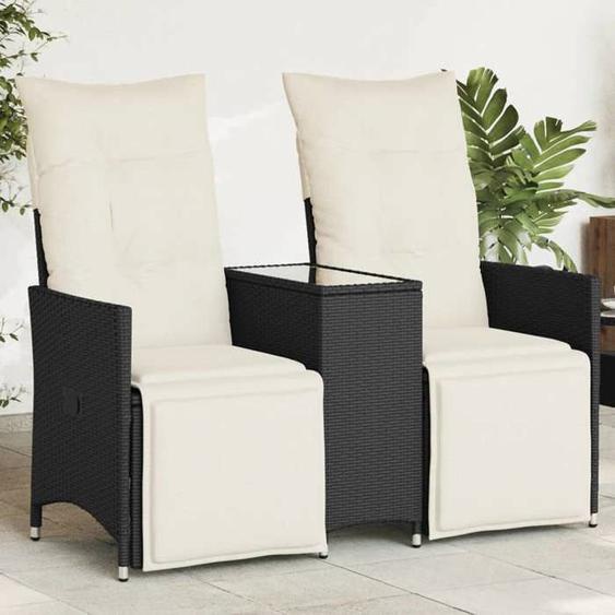 vidaXL Canapé de jardin inclinable 2 places avec table noir poly rotin, canapé de jardin, siège de jardin, meuble 365715