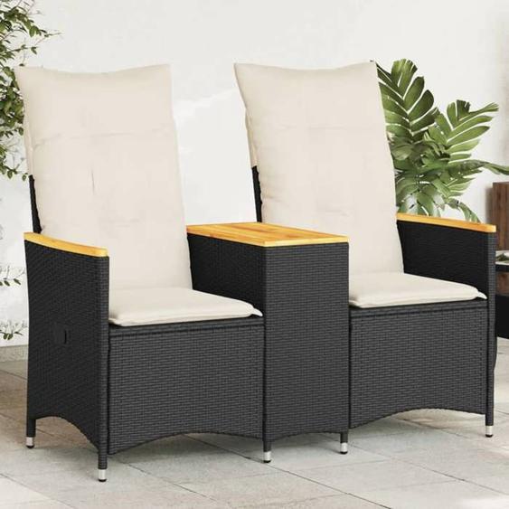 vidaXL Canapé de jardin inclinable 2 places avec table noir poly rotin, canapé de jardin, siège de jardin, meuble 365720
