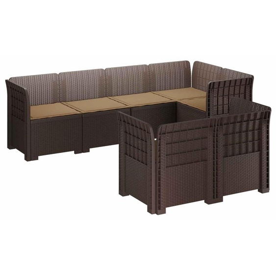 vidaXL : Canapé de jardin pour 7 personnes avec coussins, imitation rotin, en plastique PP, couleur marron